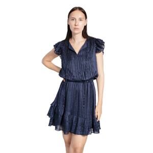 Area Stars Shadow Stripe Ruffle Dress Navy Blue Size Large NWOT $125 MSRP
